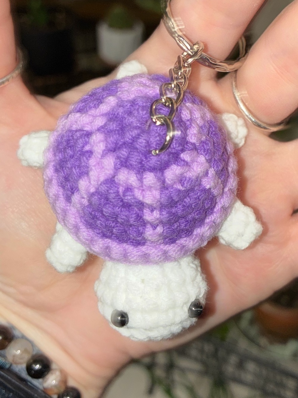 Crocheted Purple Turtle Keychain Pet Toy - Small Plush Accessory